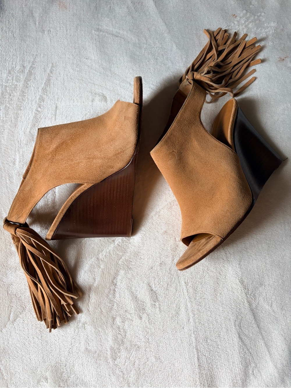 Chloe Suede Fringe Tied Wedge